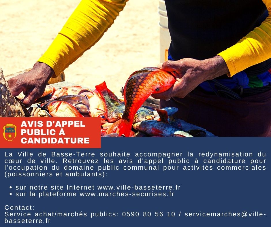 Avis d'appel public à candidature pour l'occupation du domaine public communal pour activités commerciales (poissonniers et ambulants)